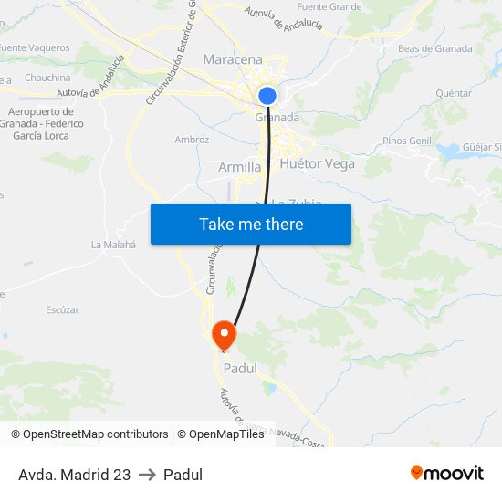 Avda. Madrid 23 to Padul map