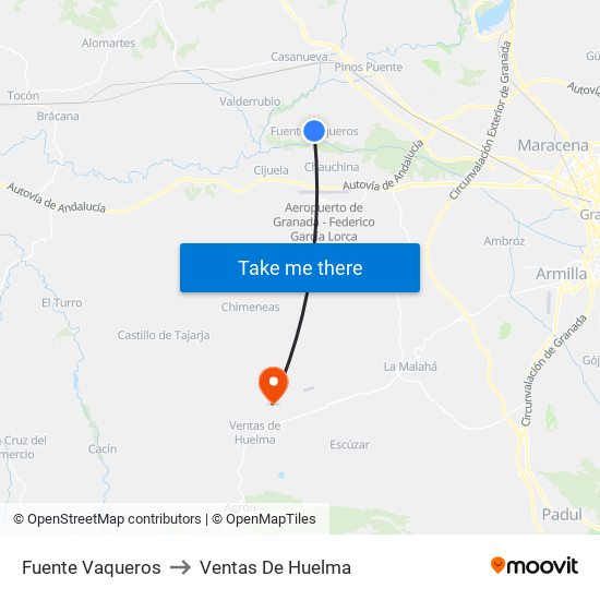 Fuente Vaqueros to Ventas De Huelma map