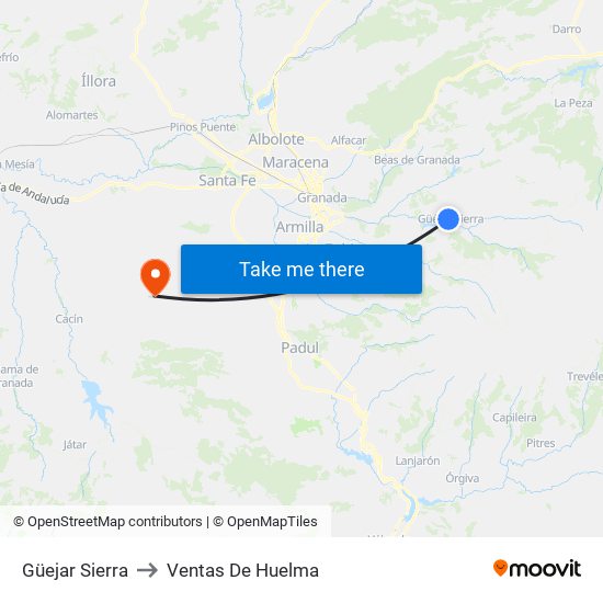 Güejar Sierra to Ventas De Huelma map