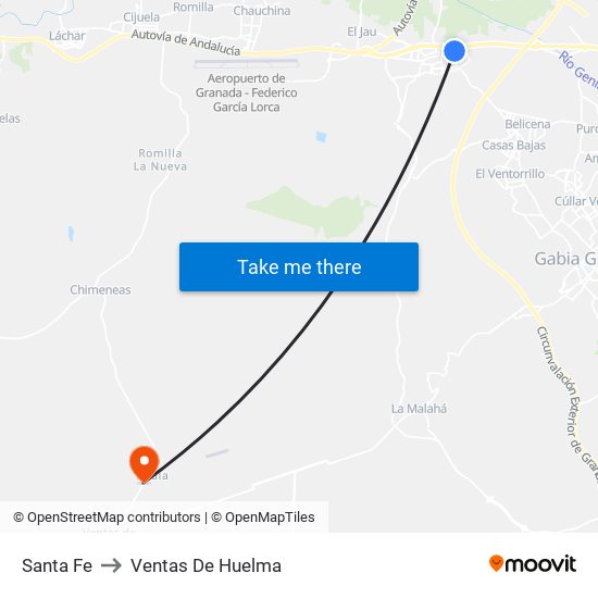 Santa Fe to Ventas De Huelma map