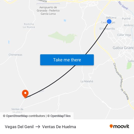 Vegas Del Genil to Ventas De Huelma map