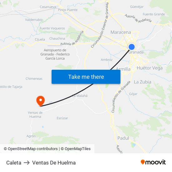 Caleta to Ventas De Huelma map