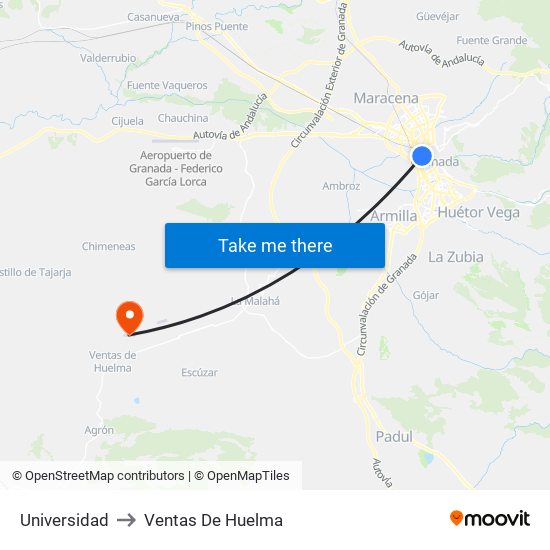 Universidad to Ventas De Huelma map