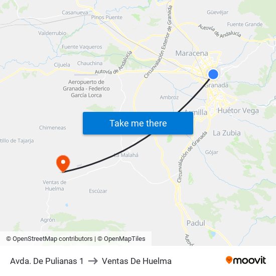Avda. De Pulianas 1 to Ventas De Huelma map