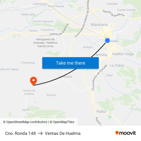 Cno. Ronda 148 to Ventas De Huelma map