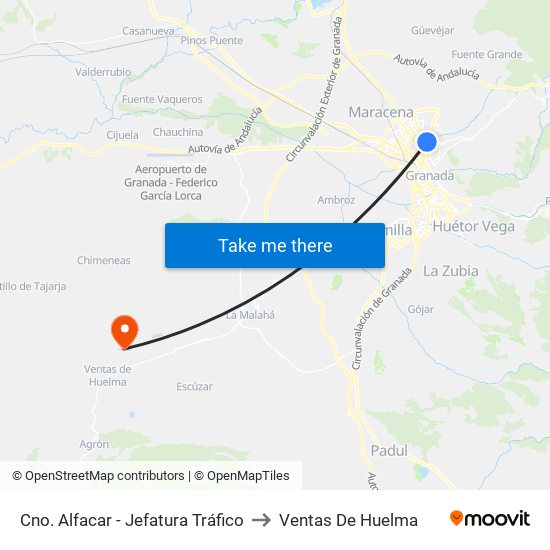 Cno. Alfacar - Jefatura Tráfico to Ventas De Huelma map