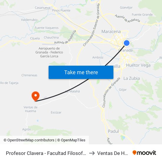 Profesor Clavera - Facultad Filosofía Y Letras to Ventas De Huelma map