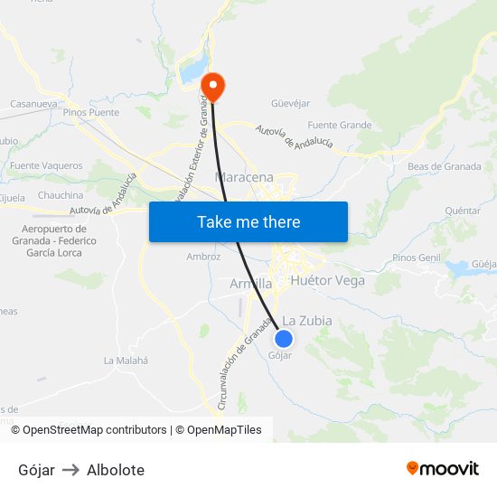 Gójar to Albolote map
