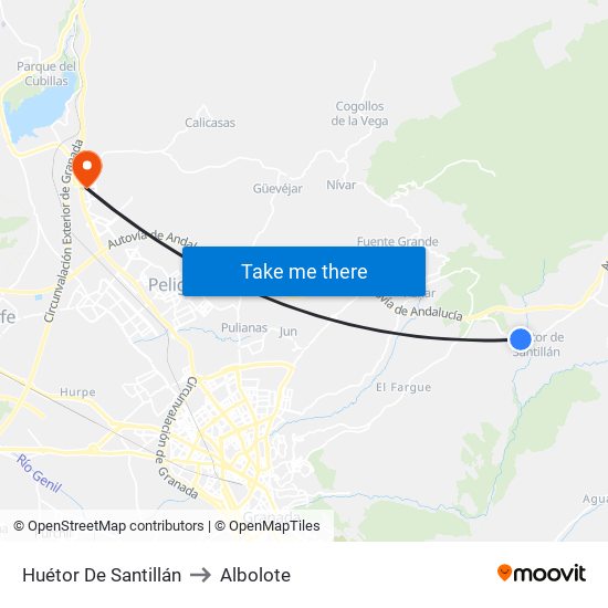 Huétor De Santillán to Albolote map
