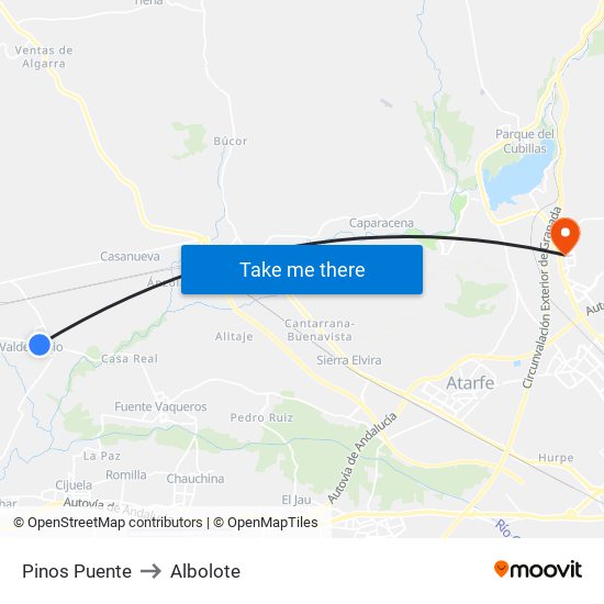 Pinos Puente to Albolote map