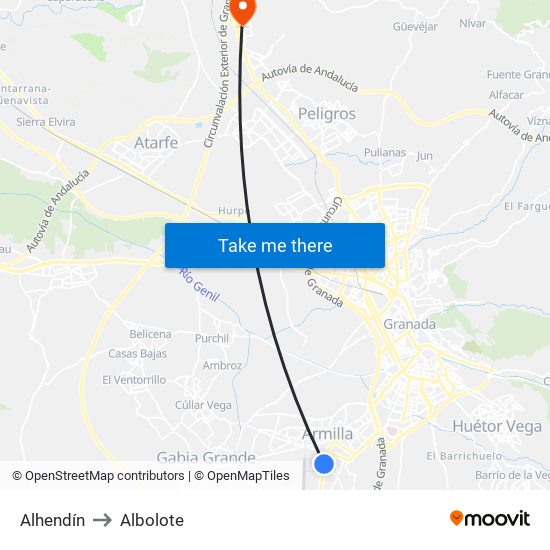 Alhendín to Albolote map