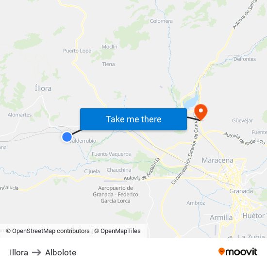 Illora to Albolote map