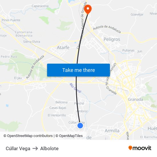 Cúllar Vega to Albolote map