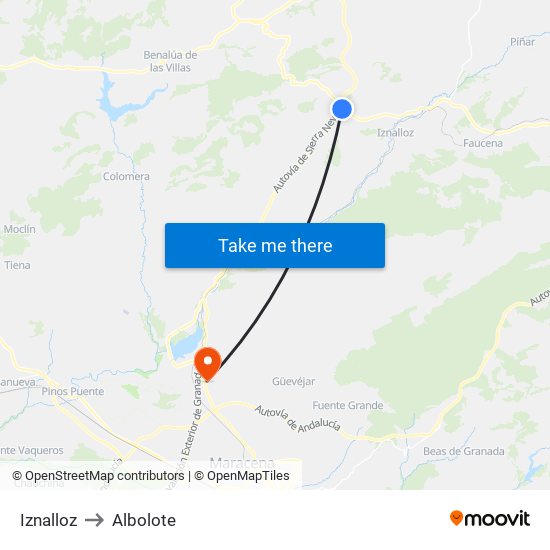 Iznalloz to Albolote map