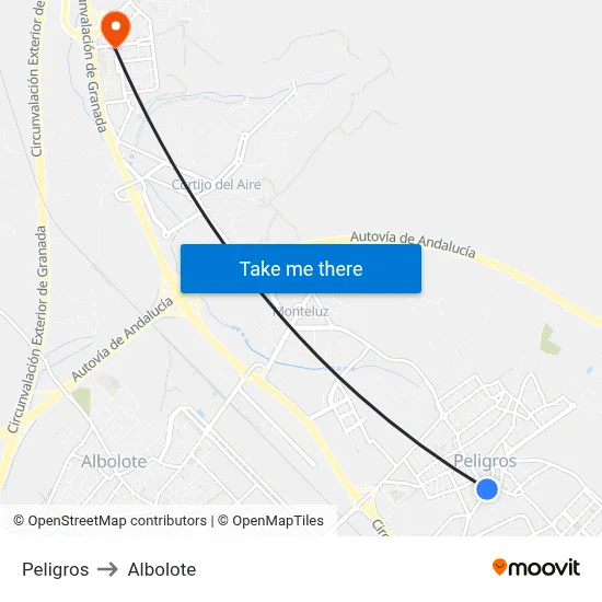 Peligros to Albolote map