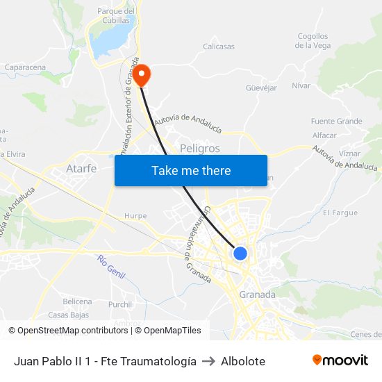 Juan Pablo II 1 - Fte Traumatología to Albolote map