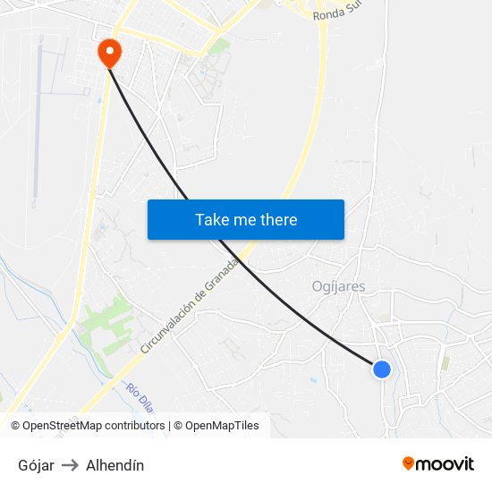 Gójar to Alhendín map