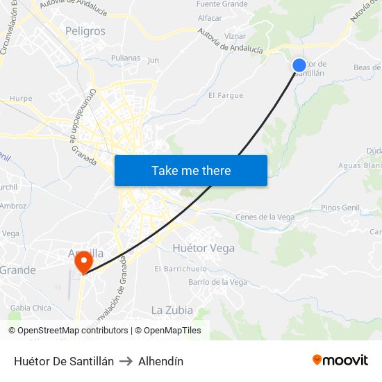 Huétor De Santillán to Alhendín map