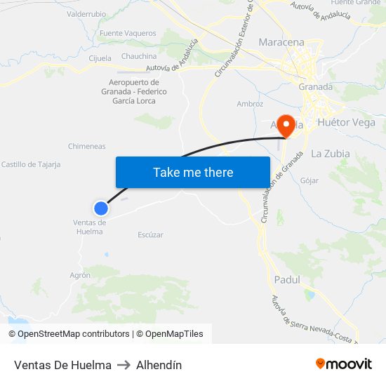 Ventas De Huelma to Alhendín map