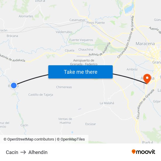 Cacín to Alhendín map