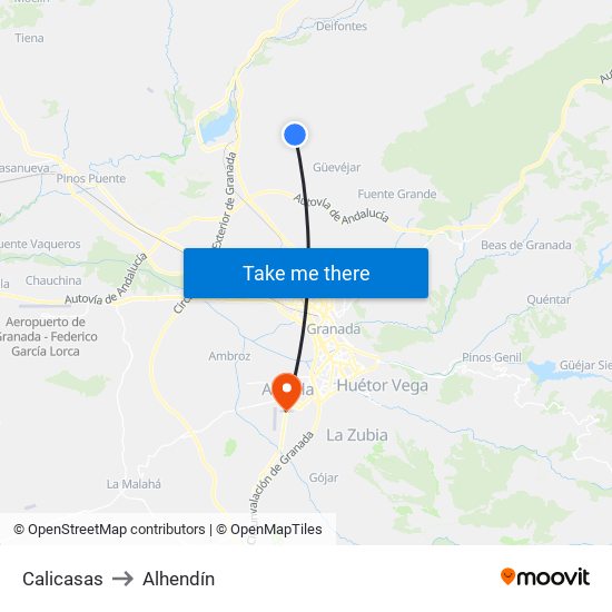 Calicasas to Alhendín map