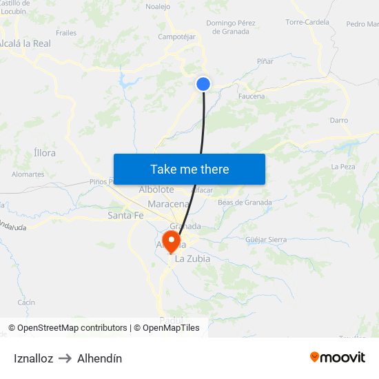 Iznalloz to Alhendín map