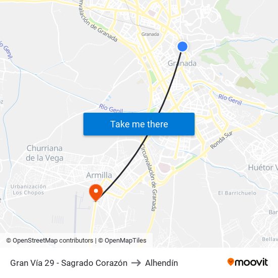 Gran Vía 29 - Sagrado Corazón to Alhendín map