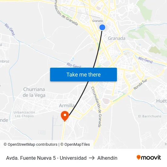 Avda. Fuente Nueva 5 - Universidad to Alhendín map