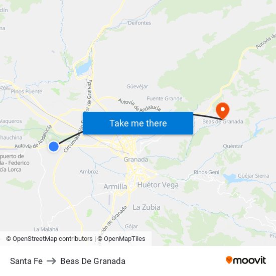 Santa Fe to Beas De Granada map