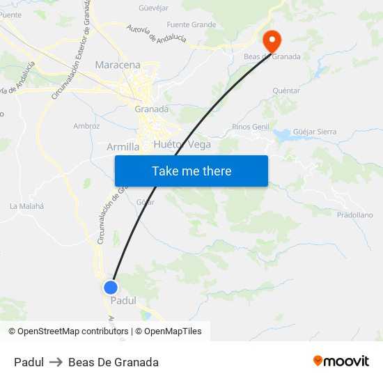 Padul to Beas De Granada map