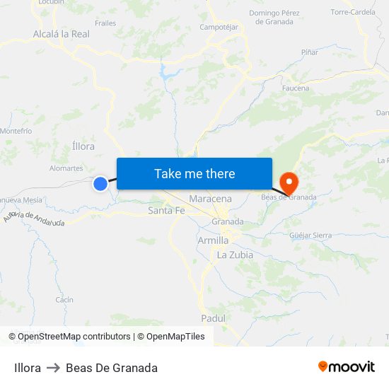 Illora to Beas De Granada map