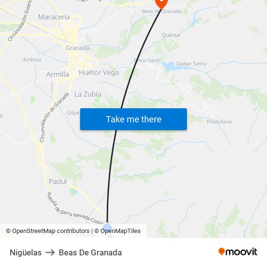 Nigüelas to Beas De Granada map