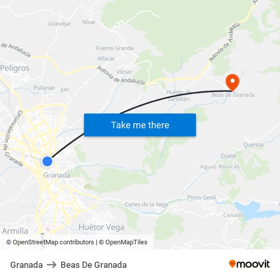 Granada to Beas De Granada map