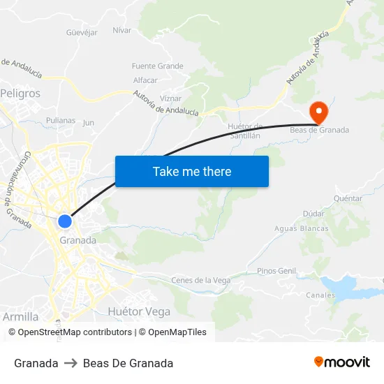 Granada to Beas De Granada map