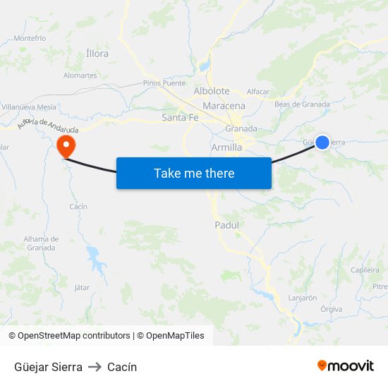 Güejar Sierra to Cacín map