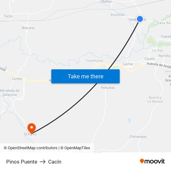 Pinos Puente to Cacín map