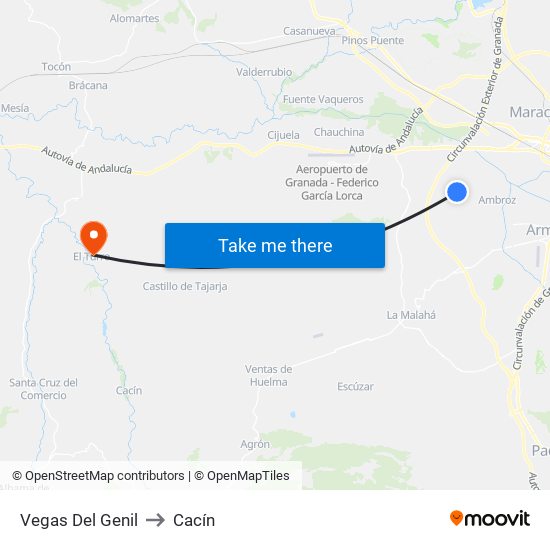 Vegas Del Genil to Cacín map