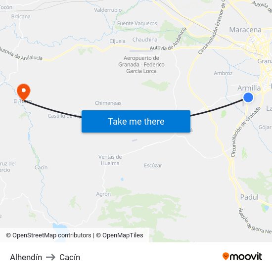 Alhendín to Cacín map