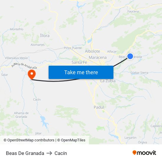 Beas De Granada to Cacín map