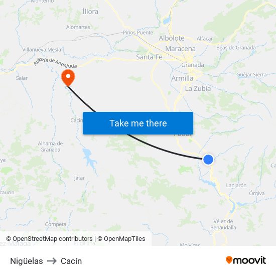Nigüelas to Cacín map