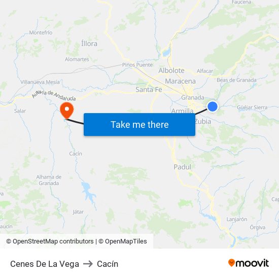 Cenes De La Vega to Cacín map