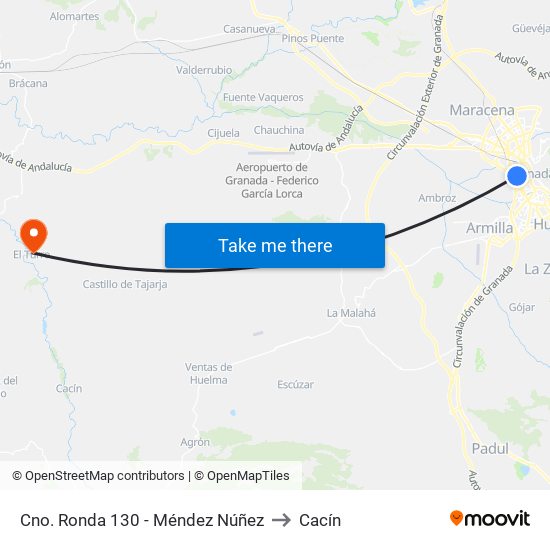 Cno. Ronda 130 - Méndez Núñez to Cacín map