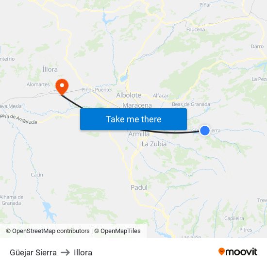 Güejar Sierra to Illora map