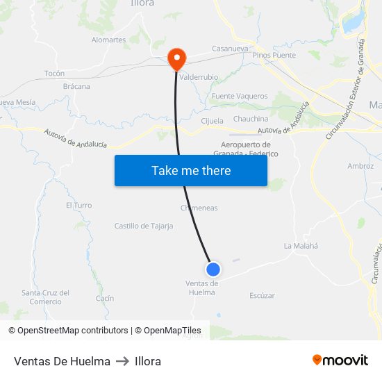 Ventas De Huelma to Illora map