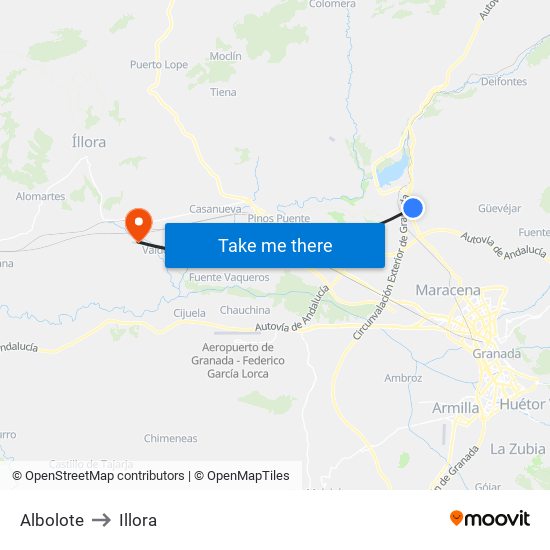 Albolote to Illora map