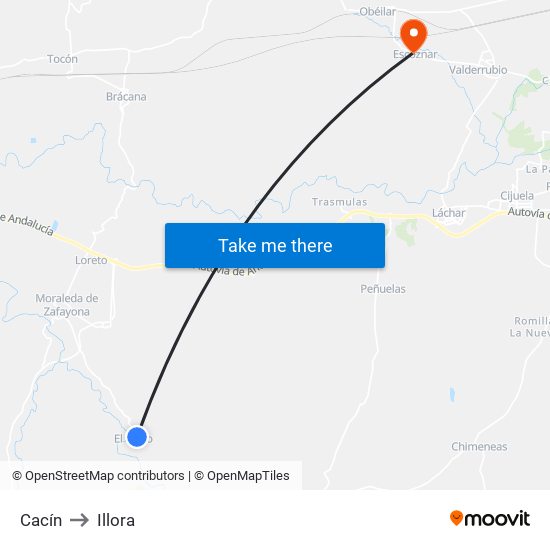 Cacín to Illora map