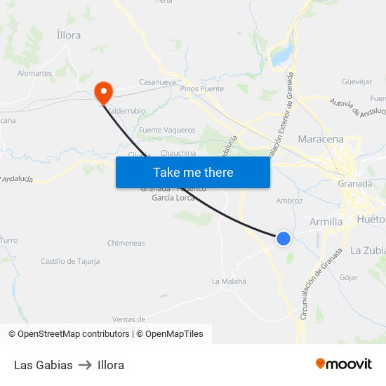 Las Gabias to Illora map