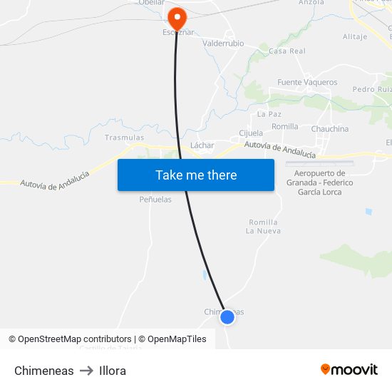 Chimeneas to Illora map