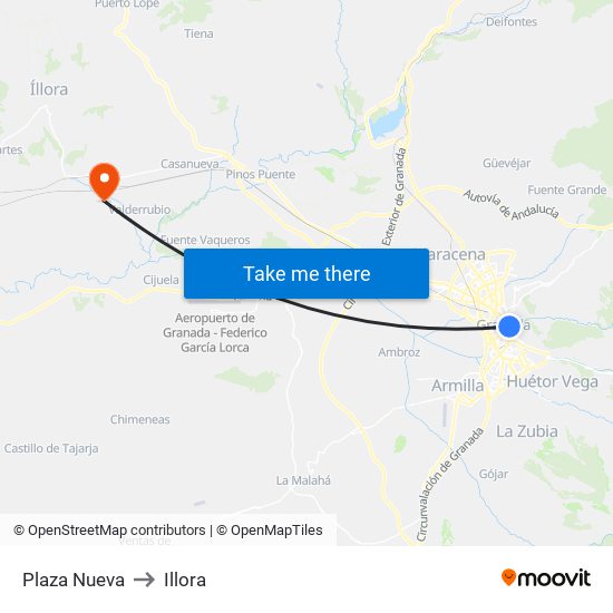 Plaza Nueva to Illora map