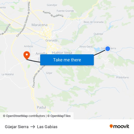 Güejar Sierra to Las Gabias map